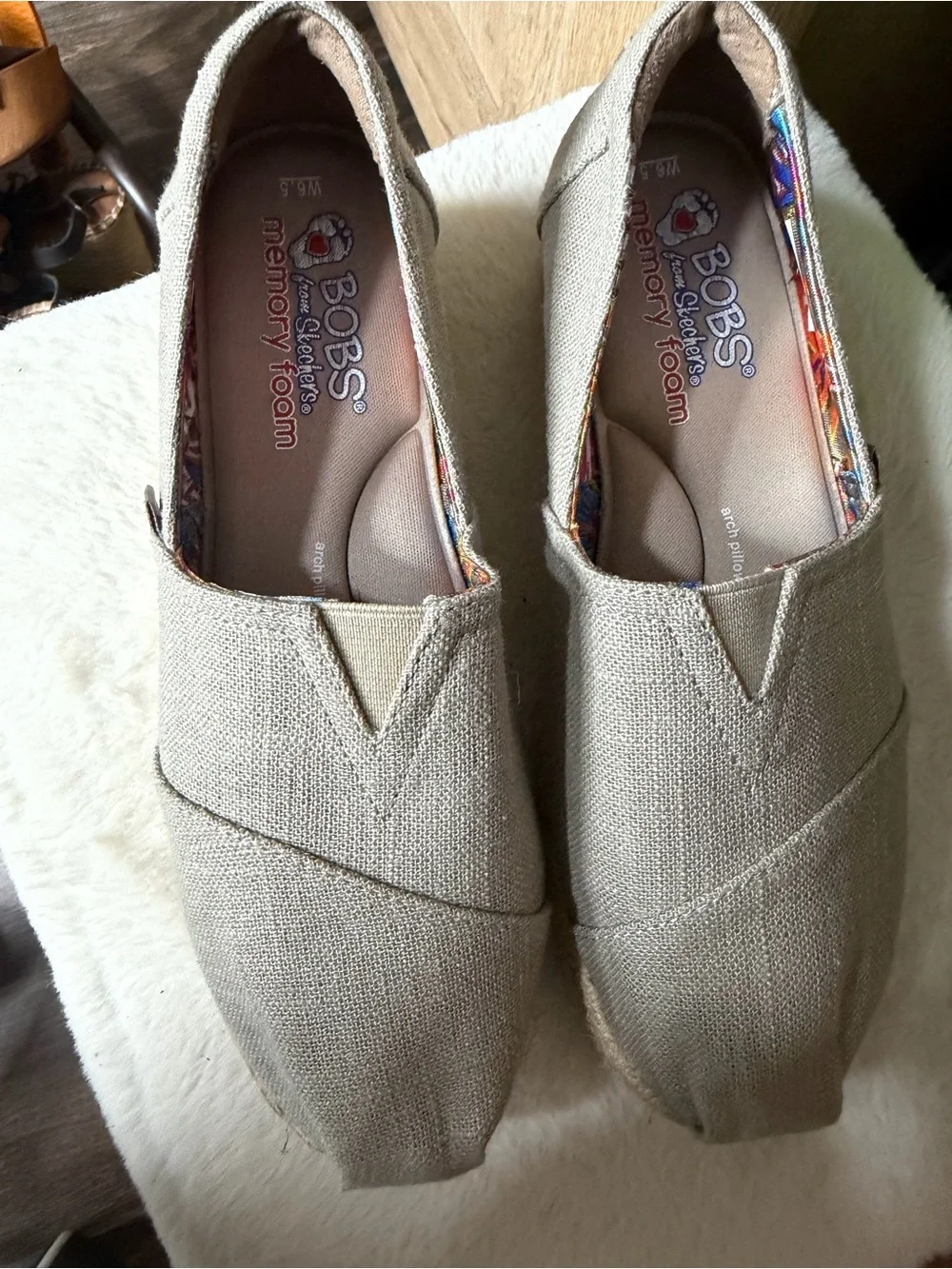 BOBS from Skechers Women's Cream Canvas‎ Espadrille Wedge Slip-On
